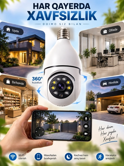 Камера Лампа, Умная камера видеонаблюдения, с Wi-Fi, с датчиком движения