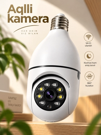 Kamera lampa, aqilli kuzatuv video kamerasi, Wi-Fi bilan, oson o'rnatiladigan - 