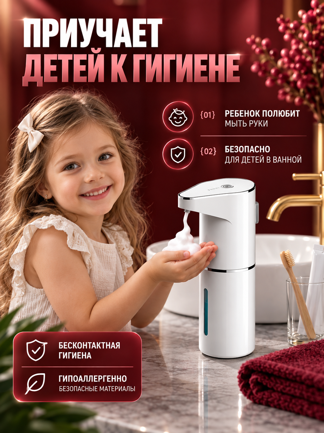 Сенсорный дозатор для жидкого мыла, автоматический, настенный и настольный, 350мл