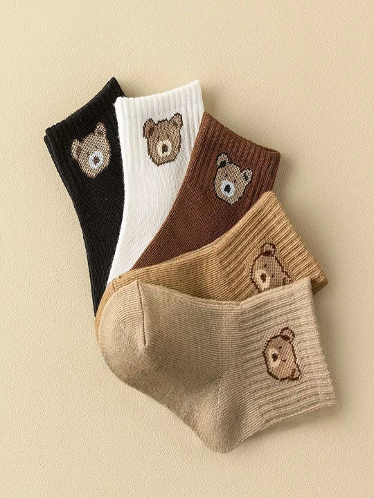 Детские носки, 5 пар, с мишкой, для детей 1–3 лет - 