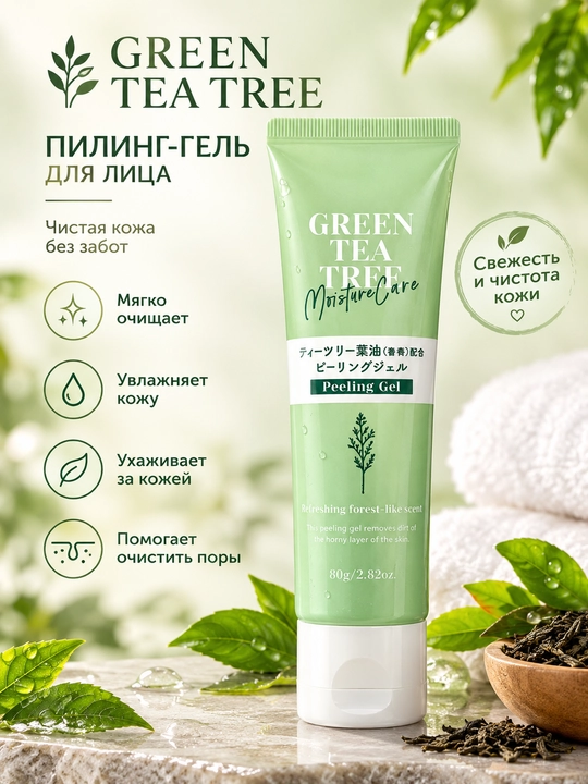 GREEN TEA TREE MoistureCare Peeling Gel — yuz uchun piling-gel - 