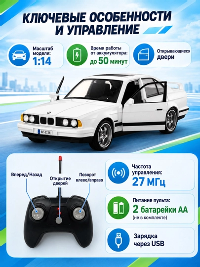 BMW E34 pultli moshina 1:14 masofadan boshqariladigan o'yinchoq mashina