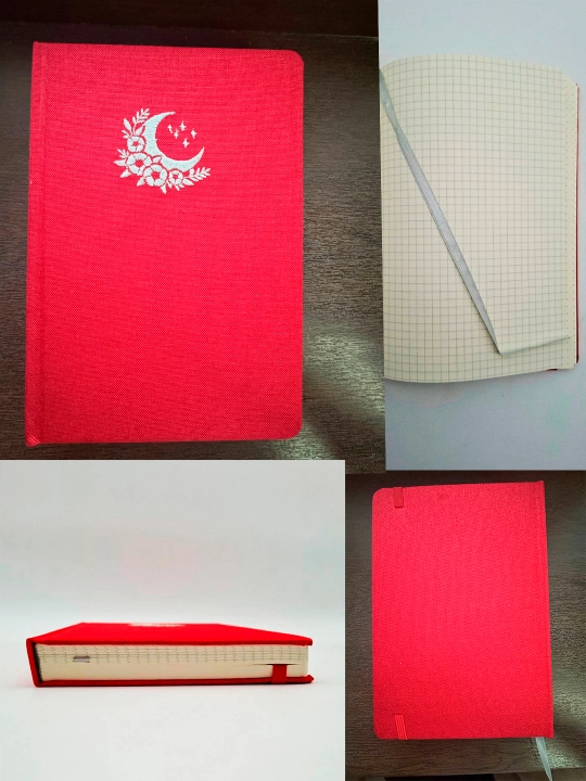 A5 bloknot, 192 varaq, katak va nuqtali sahifalar, matoli muqova, rezinka va zakladka