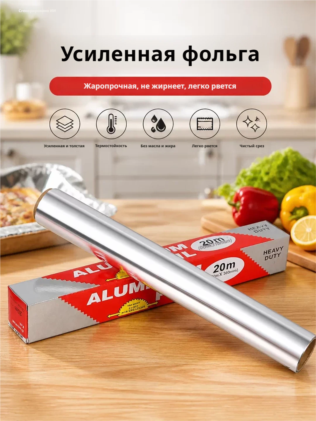 Алюминиевая фольга для выпечки и гриля, 30 см, усиленная - 