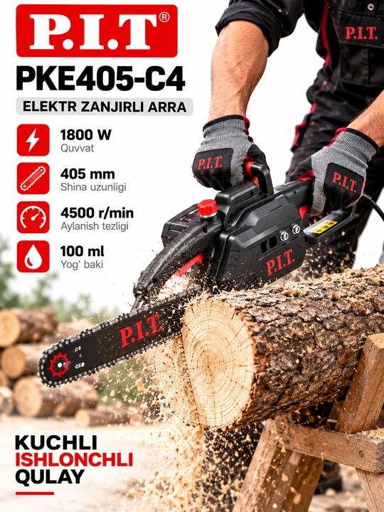 Электрическая цепная пила P.I.T. PKE405-C4 1800Вт, шина 405 мм