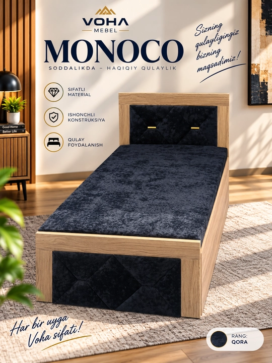 Monoco - Zamonaviy bir kishilik karavot, yotoqxona mebellari, bolalar karavoti - 