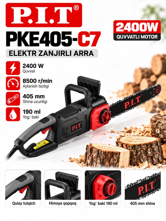 Электрическая цепная пила P.I.T. PKE405-C7 2400Вт, шина 405 мм - 