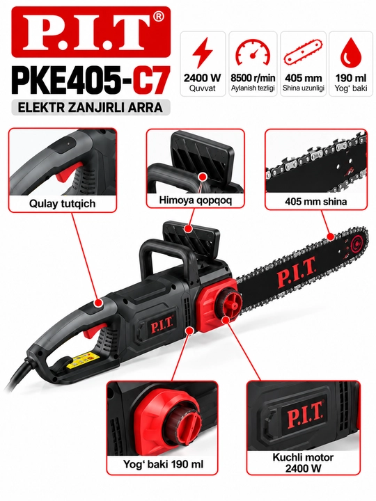 Elektr zanjirli arra P.I.T. PKE405-C7 2400W, 405 mm, kuchli