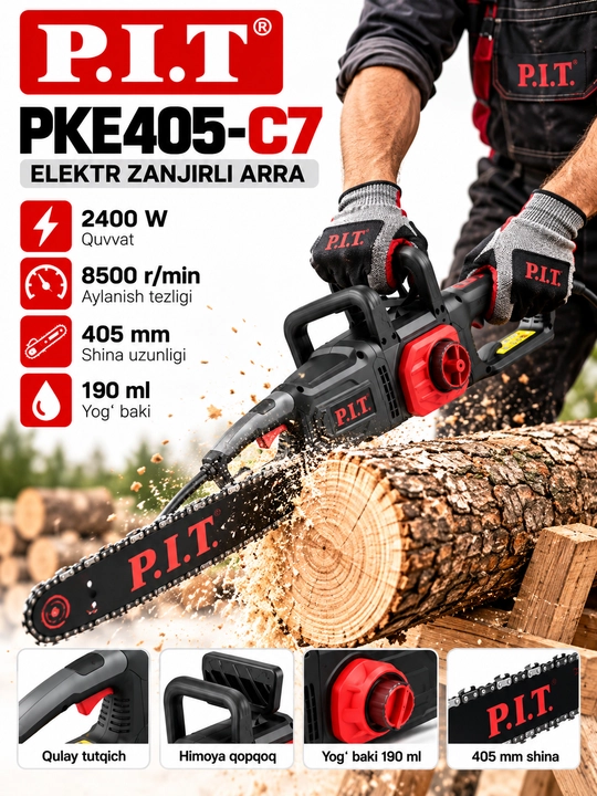 Elektr zanjirli arra P.I.T. PKE405-C7 2400W, 405 mm, kuchli