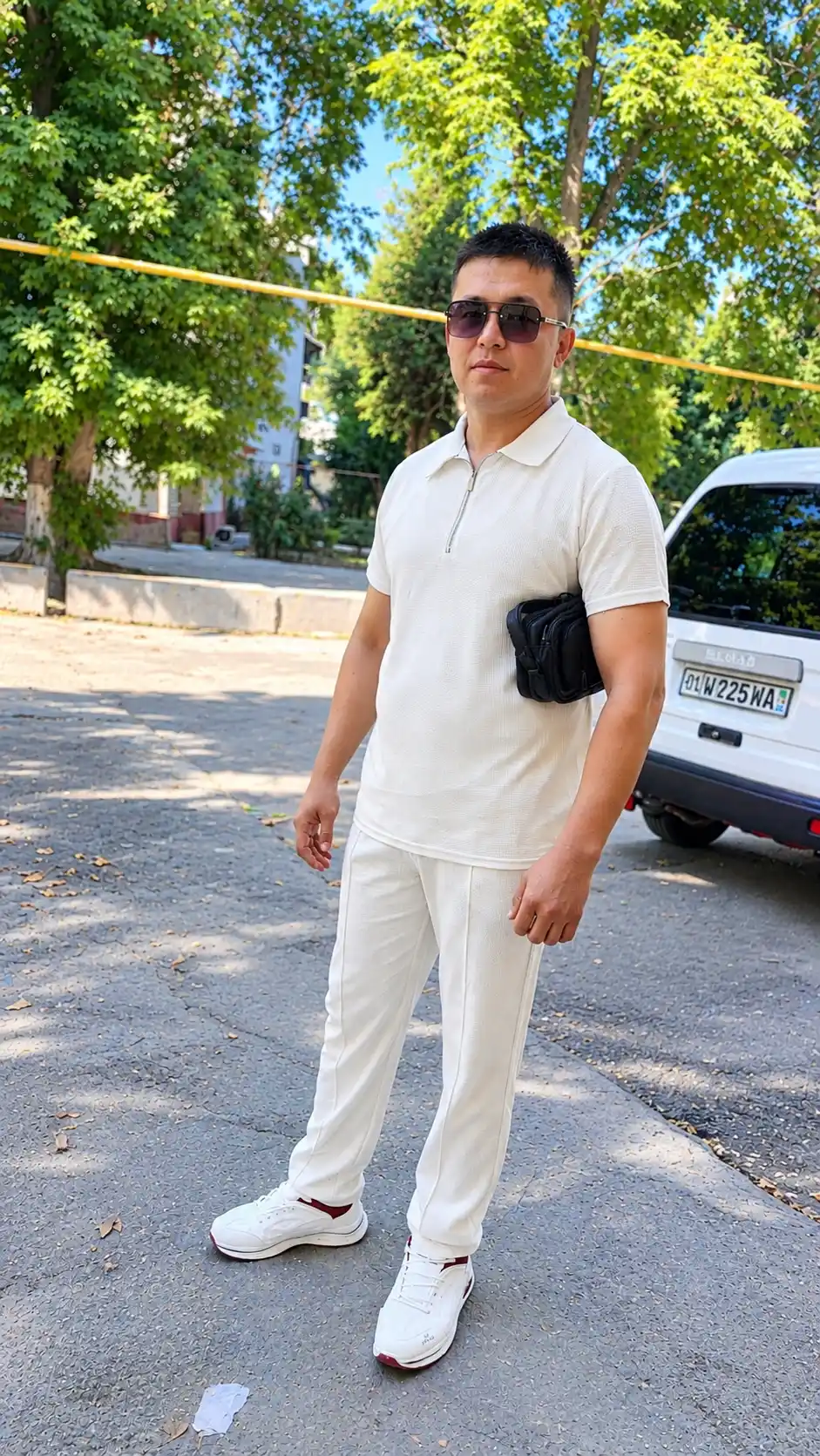 Erkaklar uchun kuzgi polo futbolka va shimli kostyum, vafelli mato