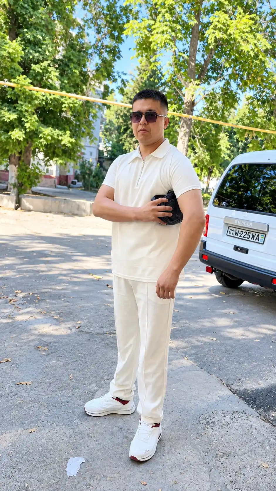 Erkaklar uchun kuzgi polo futbolka va shimli kostyum, vafelli mato