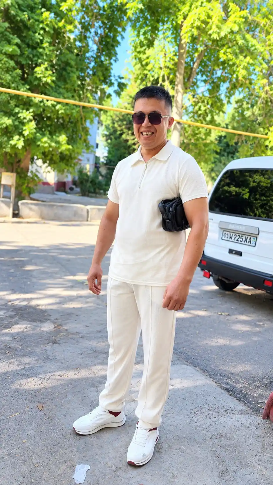 Erkaklar uchun kuzgi polo futbolka va shimli kostyum, vafelli mato
