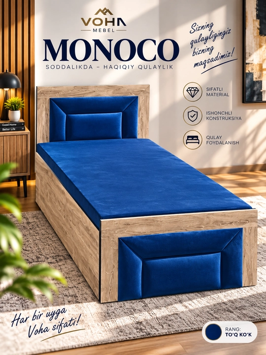 Monoco - Zamonaviy bir kishilik karavot, yotoqxona mebellari, bolalar karavoti - 