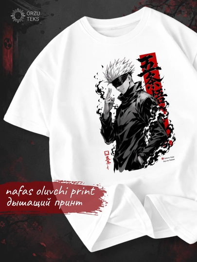 Futbolka anime printli Sehrli jang, Jujutsu Kaisen, Demon Slayer, ORZU TEKS - 