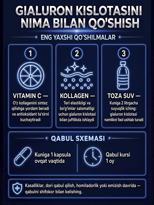 GLS Gialuron kislotasi 150 mg, teri, bo‘g‘imlar va biriktiruvchi to‘qima uchun, 60 kapsula