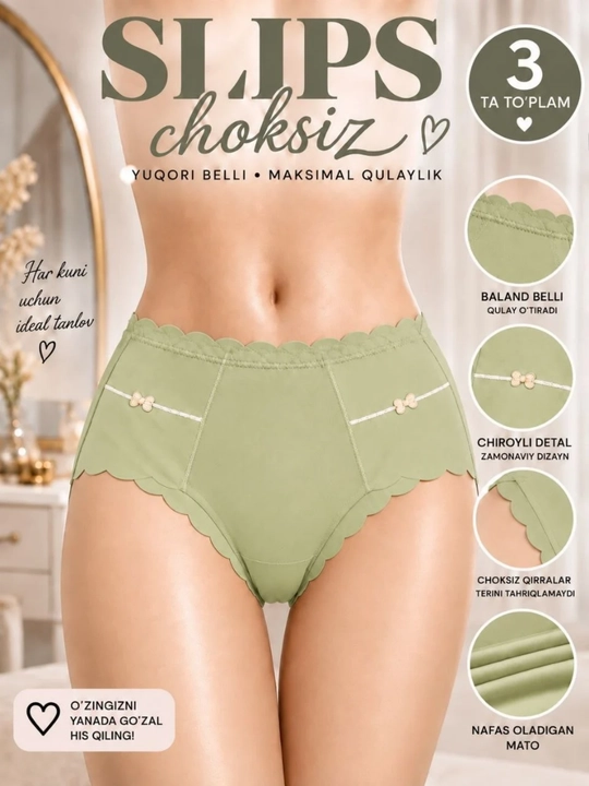 Ayollar trusiklari, slips, to'plamda 3 dona, FREESIZE ichki kiyim