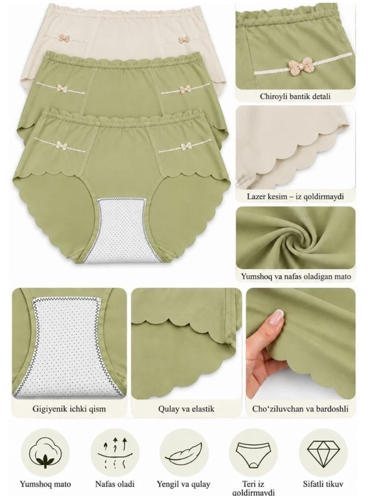 Ayollar trusiklari, slips, to'plamda 3 dona, FREESIZE ichki kiyim