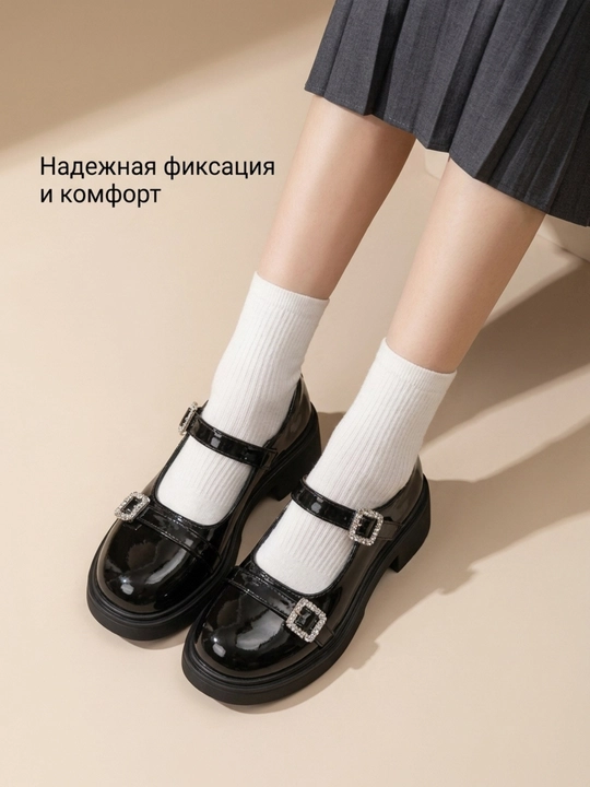 Женские, современные, лакированные туфли Mary Jane, с декоративными пряжками