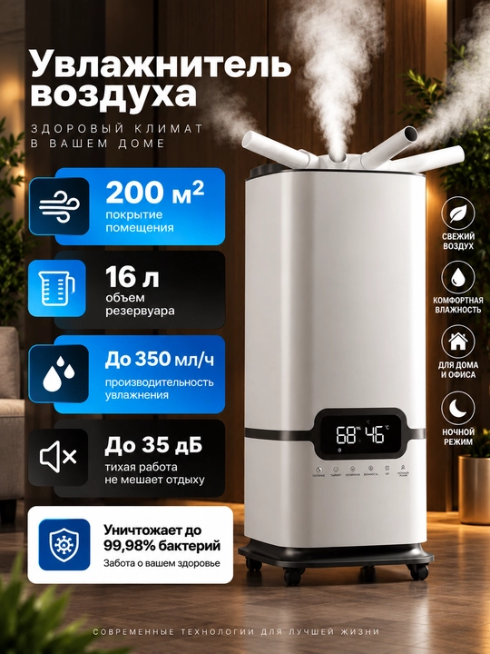 Увлажнитель, увлажнитель воздуха, ультразвуковой увлажнитель, увлажнитель для дома, офиса - 