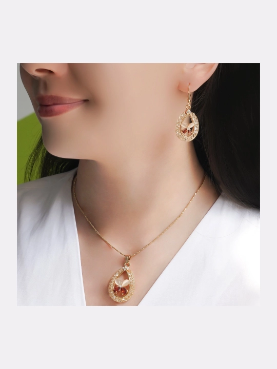 Komplekt mis, 18 karat tilla yugurtirilgan, fianit - 