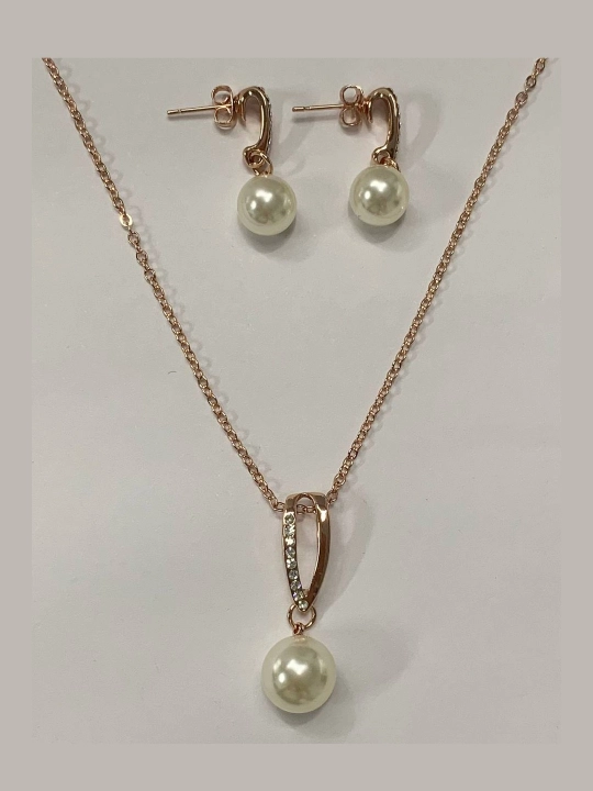 Komplekt mis asosda, 18 karat pushti tilla yugurtirilgan, imitatsiya shell marvarid - 