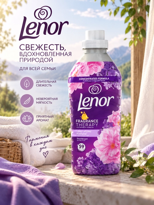 Lenor — kir yuvish uchun konsentrlangan konditsioner, 59 marta yuvish, 1,239 l, 5 xil hid - 