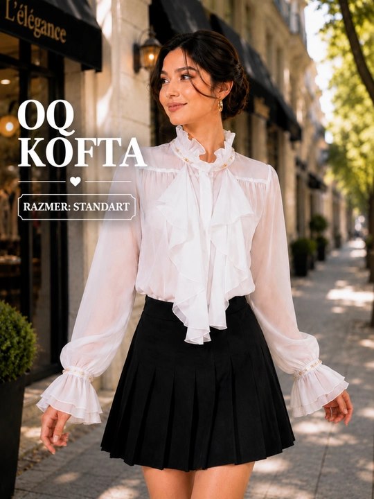 Ayollar bluzkasi, chiroyli kofta, uzun yengli, to‘q qizil va oq, standart o‘lcham