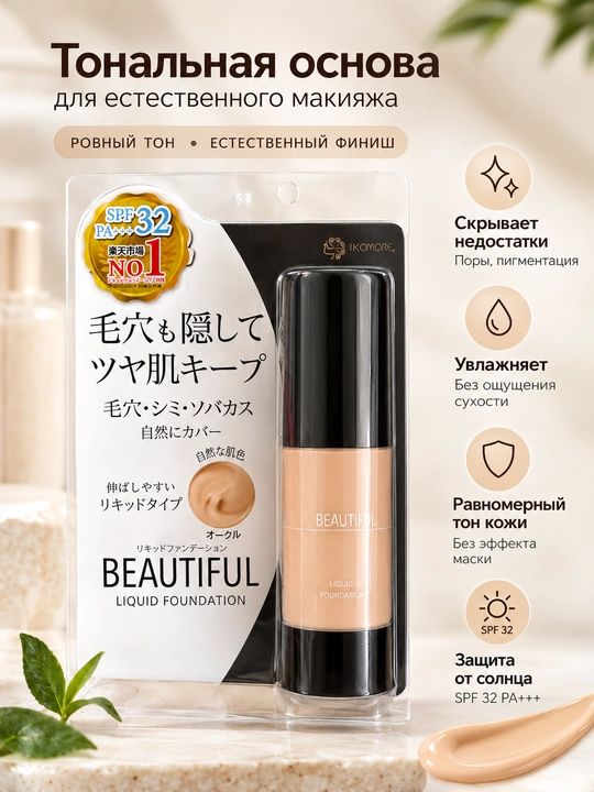 BEAUTIFUL Liquid Foundation - SPF 32 PA+++ yuz uchun suyuq tusli asos - 