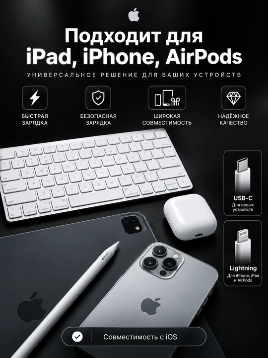 IPhone va Android uchun 20W zaryadlovchi, Lightning/Type-C, tez quvvatlash