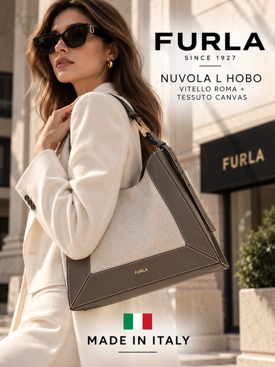 Sumka FURLA NUVOLA L HOBO - VITELLO ROMA+TESSUTO CANVAS