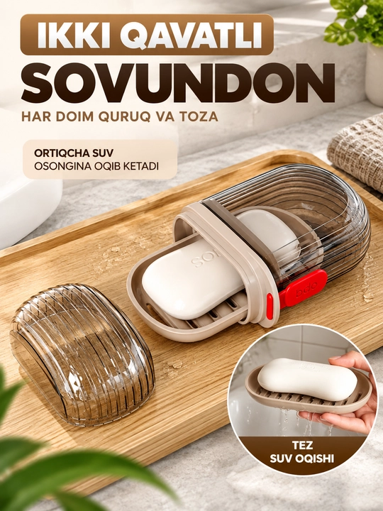 Sayohat sovun idishi, sovun idishi, qopqoqli sovun idishi, sayohat uchun, drenajli sovun idishi