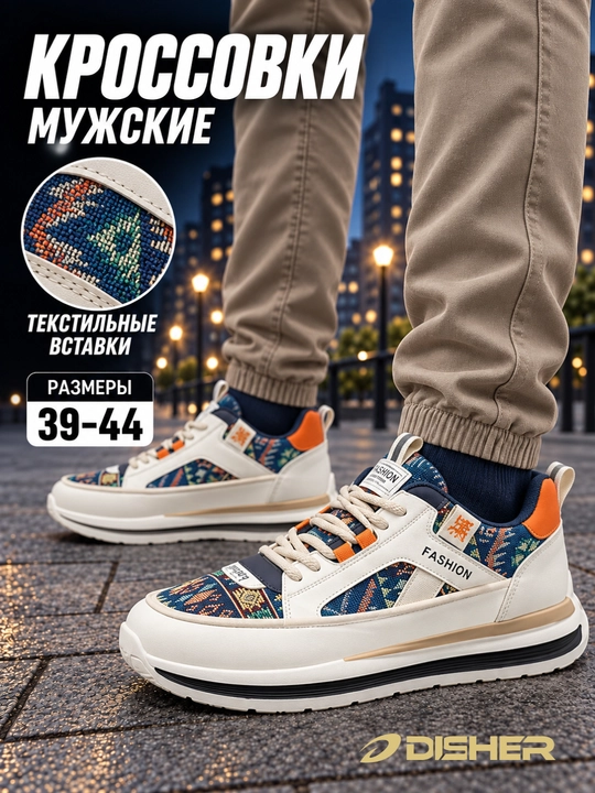 Кроссовки мужские, DISHER CityTrack, обувь мужская, повседневные с орнаментом