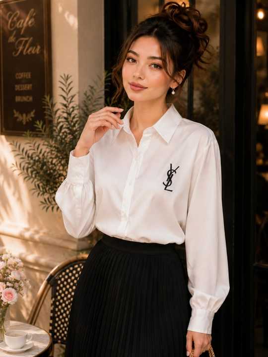 Ayollar oq bluzkasi, uzun yengli, tugmali, standart razmer, 2 xil model