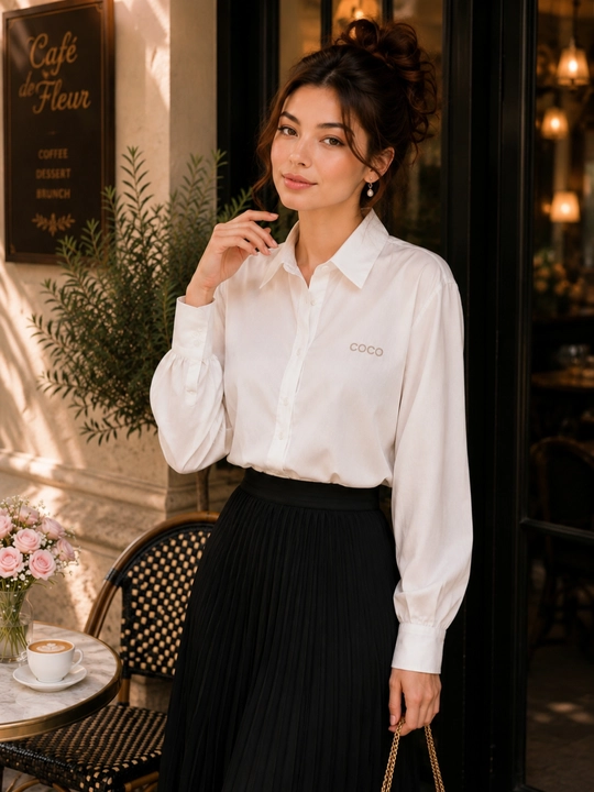 Ayollar oq bluzkasi, uzun yengli, tugmali, standart razmer, 2 xil model