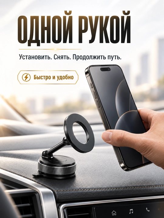 Магнитный держатель  телефона для автомобиля , вакуумное крепление, черный