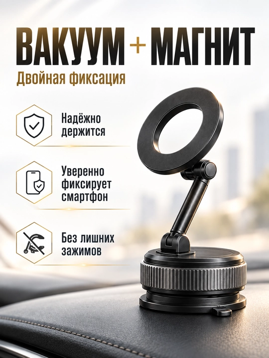 Магнитный держатель  телефона для автомобиля , вакуумное крепление, черный