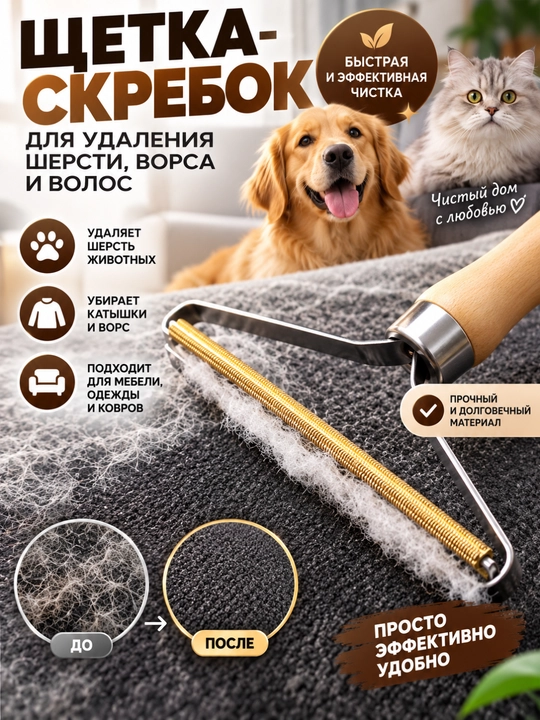 Щетка скребок для чистки ковров от шерсти животных, машинка для удаления катышков