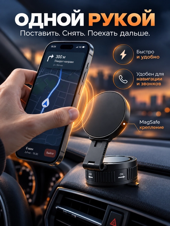 Telefon uchun magnitli ushlagich, vakuumli mahkamlash, qora
