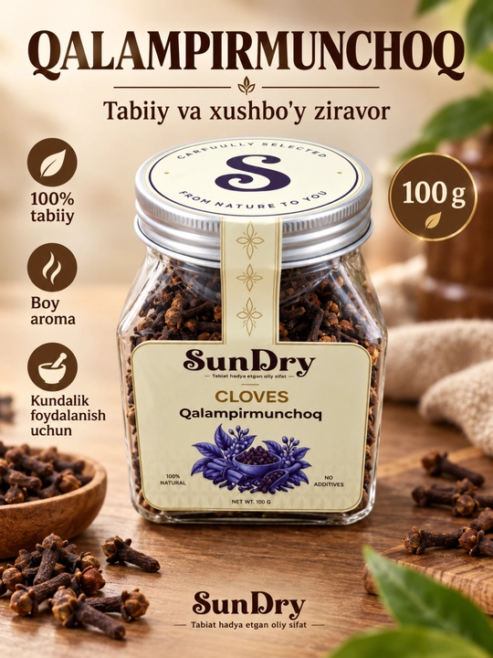 Qalampir munchoq, gvozdika, o‘tkir va yoqimli hidli tabiiy ziravor 100-gr - 