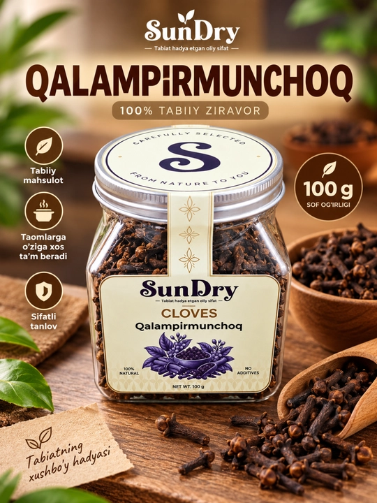 Qalampir munchoq, gvozdika, o‘tkir va yoqimli hidli tabiiy ziravor 100-gr