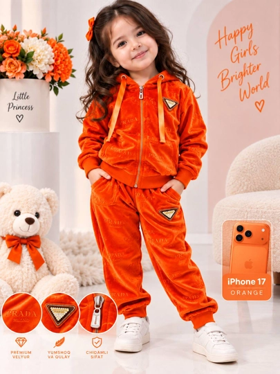 Детский костюм для девочки, 2-5 лет, велюровый, розовый, мягкий, модный комплект для дома  - 