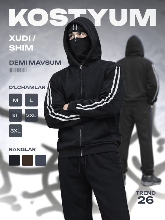 Erkaklar uchun ikkitalik kostyum, to‘plam: jogger va xudi