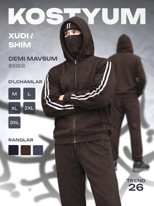 Erkaklar uchun ikkitalik kostyum, to‘plam: jogger va xudi