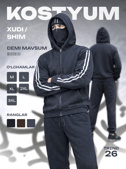 Erkaklar uchun ikkitalik kostyum, to‘plam: jogger va xudi