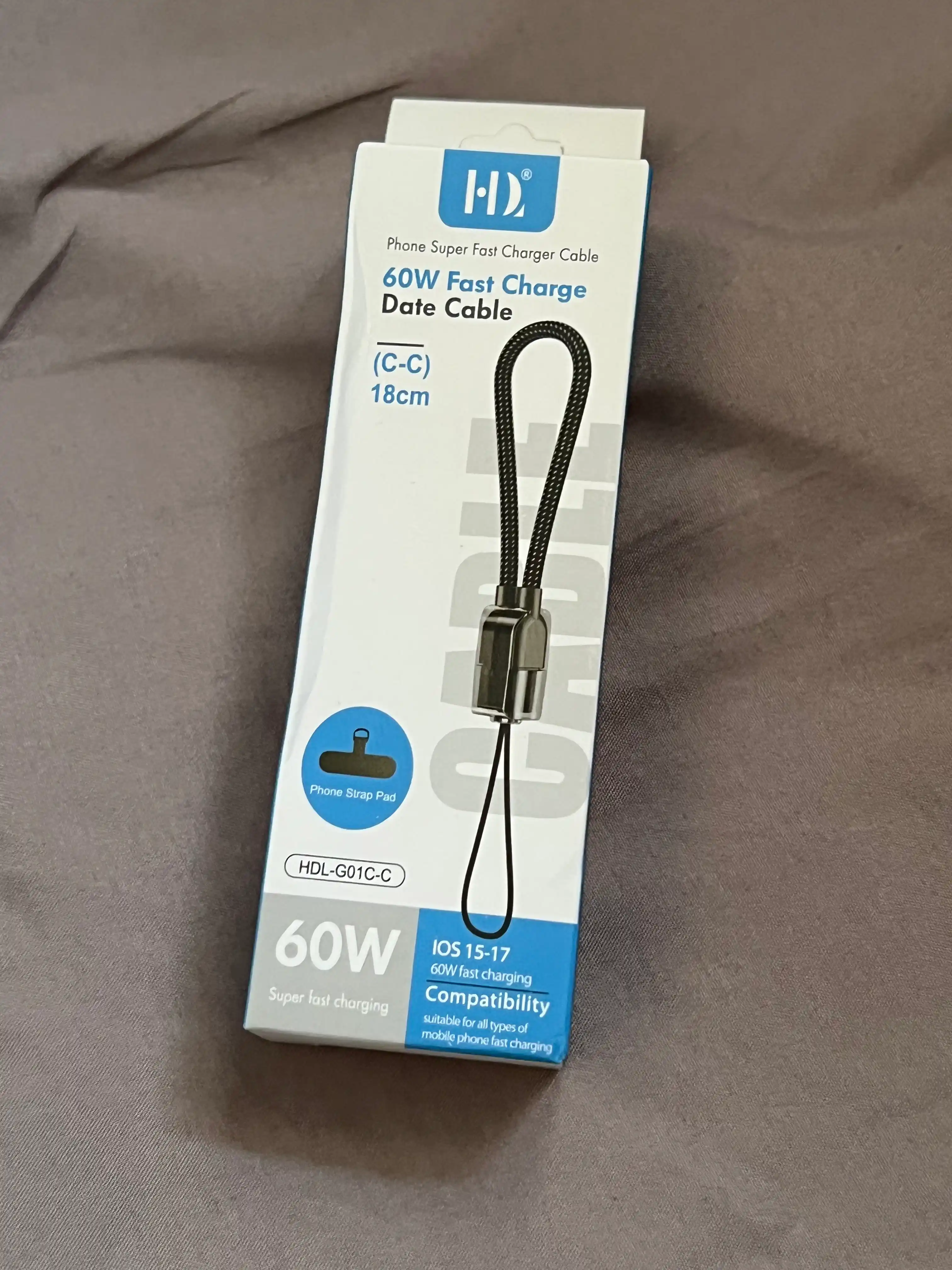 Кабель Type-C to Lightning, 60W, быстрая зарядка и передача данных, брелок для телефона