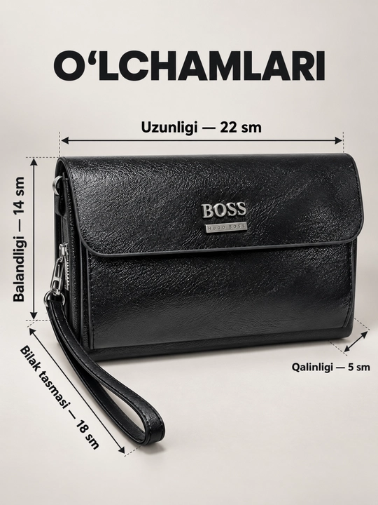 BOSS erkaklar uchun qora barsetka, qo‘l klatchi, hujjat va kundalik buyumlar uchun