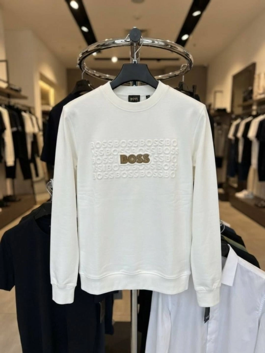 Мужской свитер HUGO BOSS, премиальная хлопковая ткань, белый, Турция - 