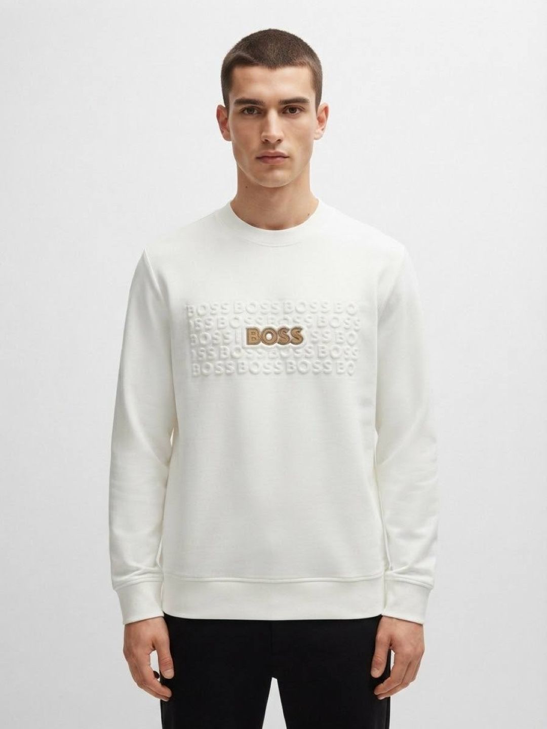 Мужской свитер HUGO BOSS, премиальная хлопковая ткань, белый, Турция