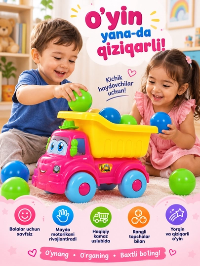 Bolalar uchun rangli o‘yinchoq samosval mashina traktor , 10×6×7 sm kamaz moshina