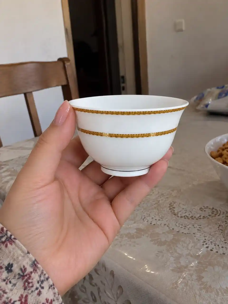 Posuda nabor 25 predmet 6 kishilik, chinni idishlar to'plami, tilla va kumush naqshlik